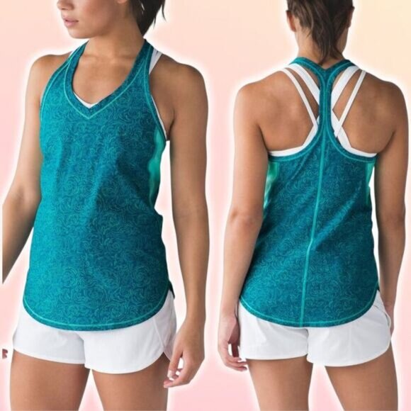 LULULEMON Fast Lane Singlet Sz 4 Foli Manifesto Bali Breeze Tofino Teal - Picture 1 of 8